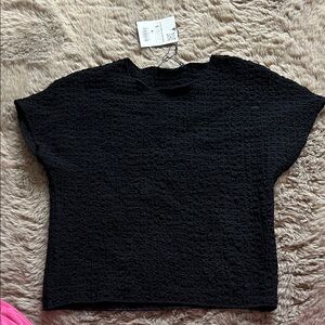 Zara Black Textured Short Sleeve Top